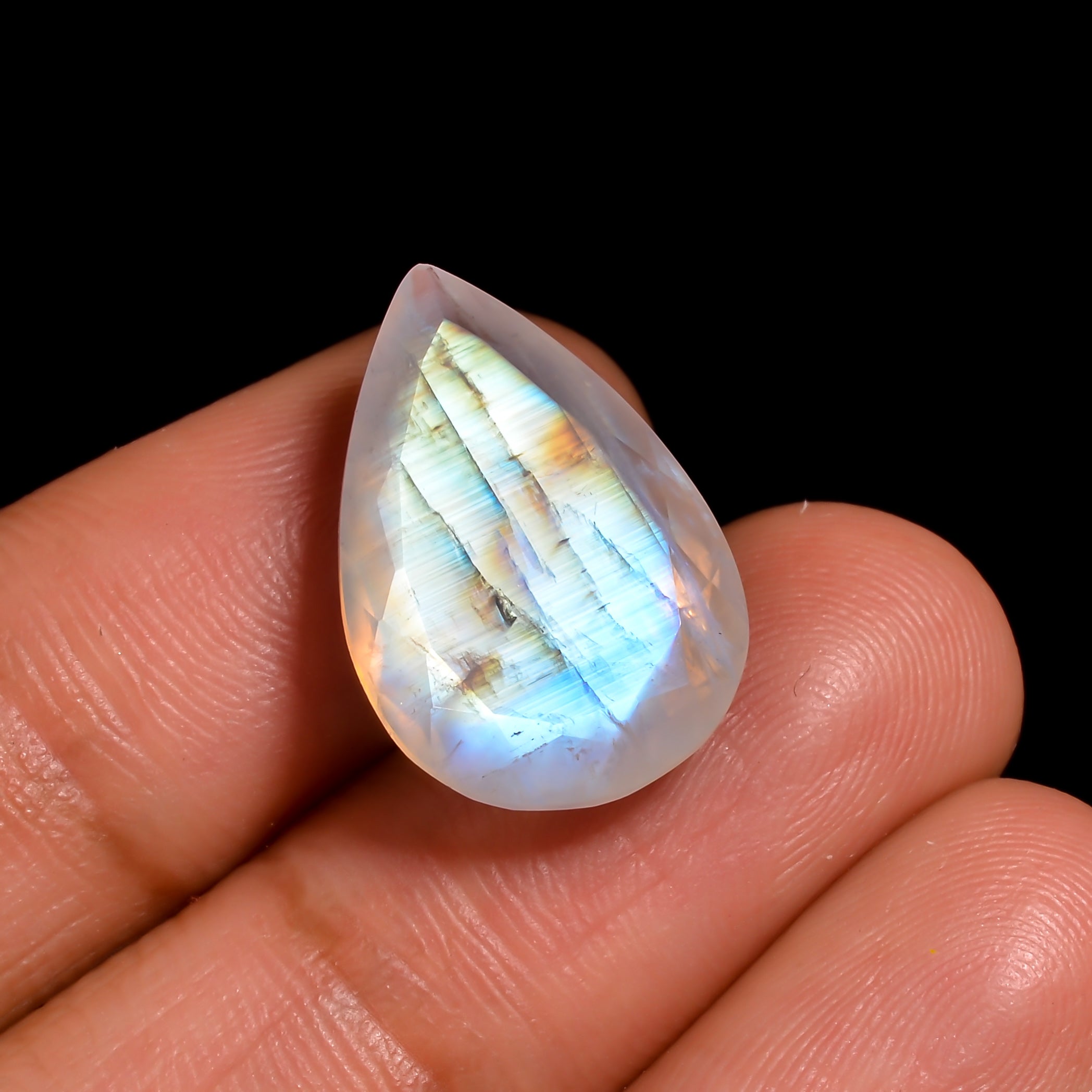 rainbow moonstone pear shape cut stone loose gemstone